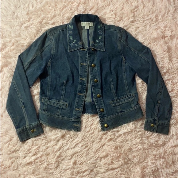 Vintage Jackets & Blazers - ⚠️Donating Soon⚠️Beaded embroidery collar dark denim jacket
